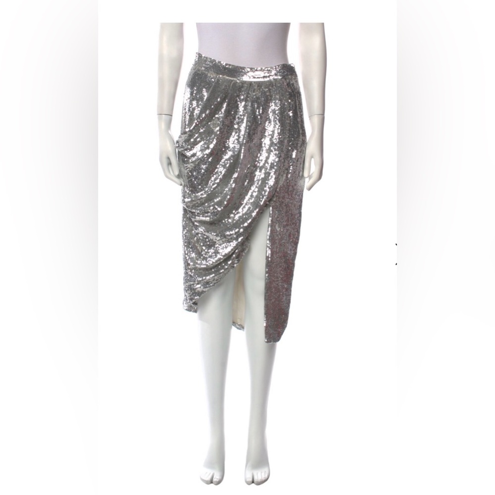 TWP Size 8 Silver Sequin Drape Skirt
